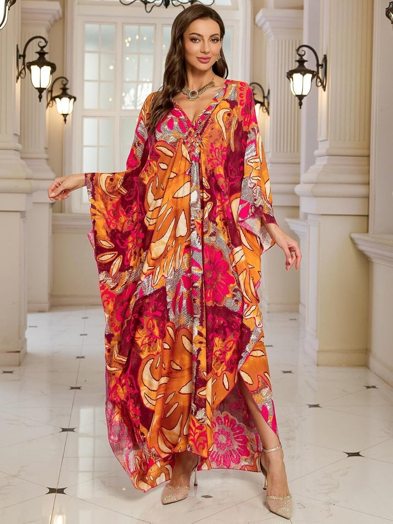 KEYLORTING Women’s Kaftan Beach Cover Up Dress Plus Size Summer Swimsuit Loungewear Maxi Dress - Image 5